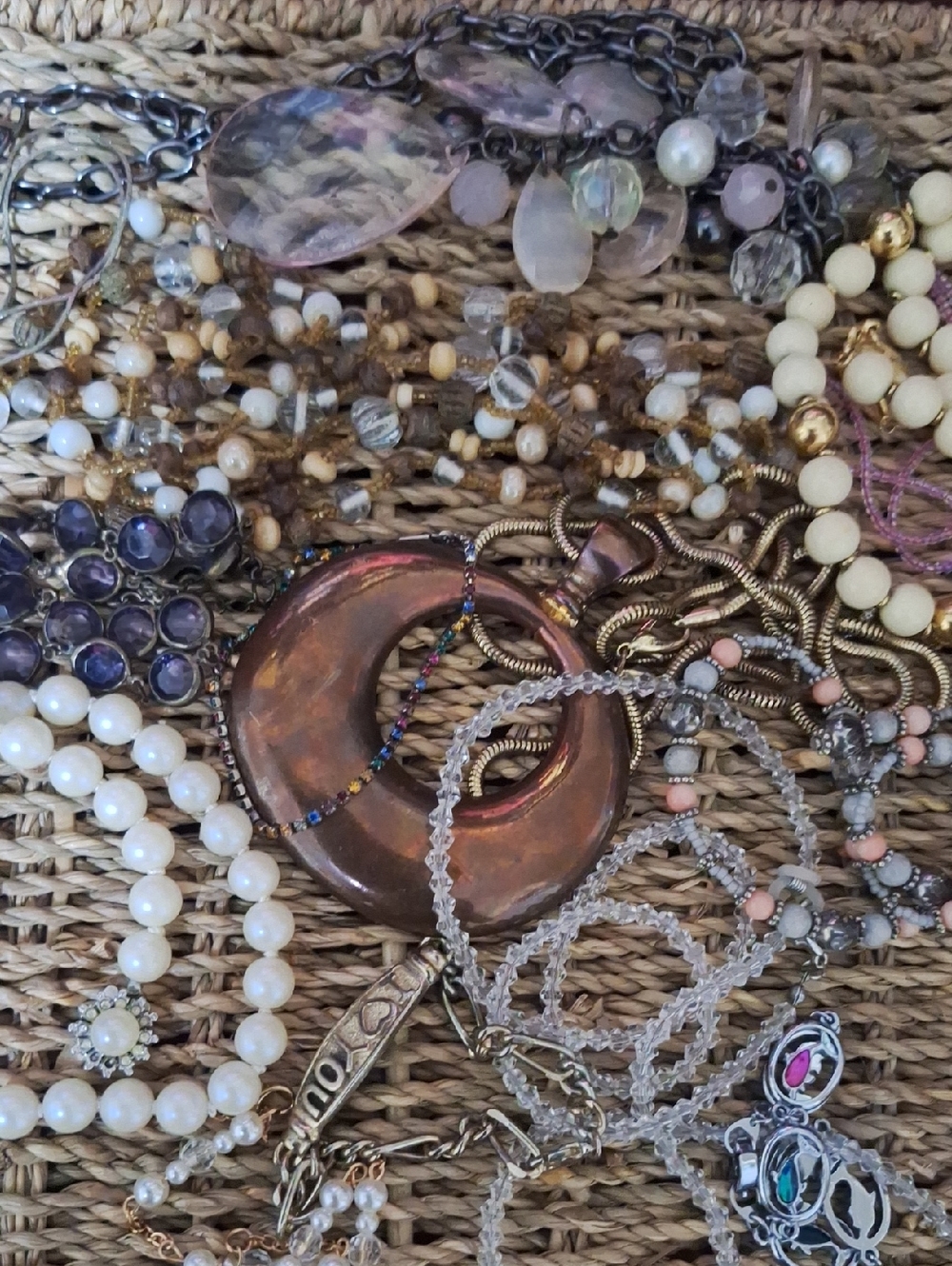Vintage Pearl Bead and Mixed Metal Statement Necklace - White